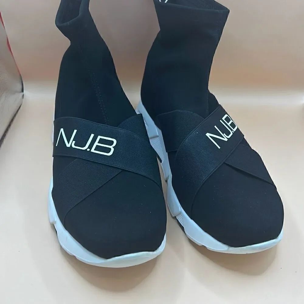 Norma J Baker Women's 40 Pull On Sock Sneakers Black White Chunky Streetwear New